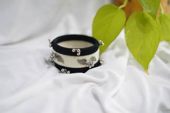  handcrafted monochrome thread & oxidized silver leaf bangle (set of 6) 3