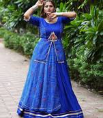 Royal Blue Printed mirror-work Cotton Navratri Lehenga Choli