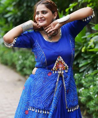 Royal Blue Printed mirror-work Cotton Navratri Lehenga Choli 2