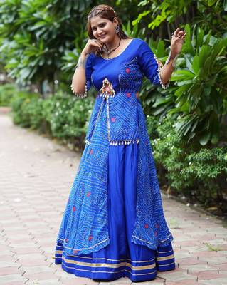 Royal Blue Printed mirror-work Cotton Navratri Lehenga Choli 4