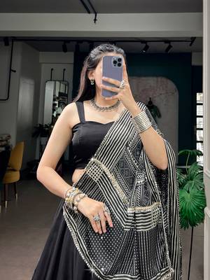 Navratri Moonga silk blend Free Size Lehenga Choli with Printed Satin Dupatta Set 2