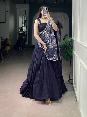 Navratri Special Moonga Silk Free Size Lehenga Choli with Printed Satin Dupatta Set 1