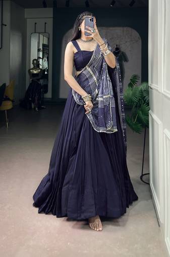 Navratri Special Moonga Silk Free Size Lehenga Choli with Printed Satin Dupatta Set