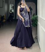 Navratri Special Moonga Silk Free Size Lehenga Choli with Printed Satin Dupatta Set
