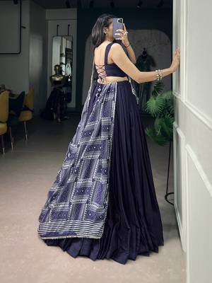 Navratri Special Moonga Silk Free Size Lehenga Choli with Printed Satin Dupatta Set 2