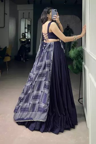 Navratri Special Moonga Silk Free Size Lehenga Choli with Printed Satin Dupatta Set