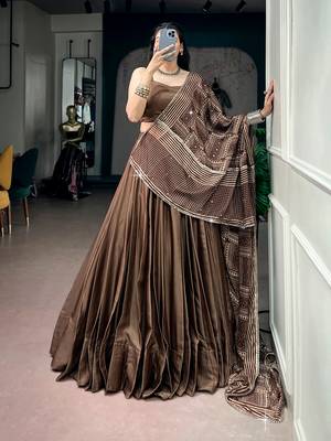 Navratri Moonga silk blend Free Size Lehenga Choli with Printed Satin Dupatta Set 1
