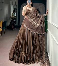 Navratri Moonga silk blend Free Size Lehenga Choli with Printed Satin Dupatta Set