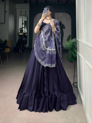 Navratri Special Moonga Silk Free Size Lehenga Choli with Printed Satin Dupatta Set 3