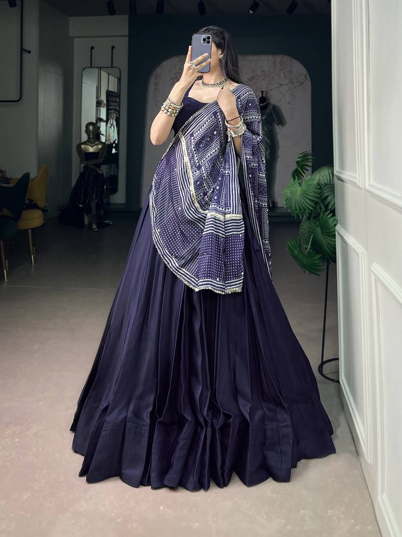 Navratri Special Moonga Silk Free Size Lehenga Choli with Printed Satin Dupatta Set
