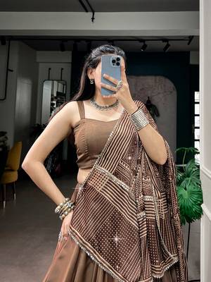 Navratri Moonga silk blend Free Size Lehenga Choli with Printed Satin Dupatta Set 2