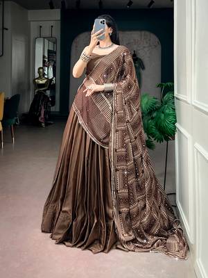 Navratri Moonga silk blend Free Size Lehenga Choli with Printed Satin Dupatta Set 4