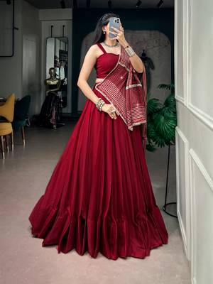 Navratri Moonga silk blend Free Size Lehenga Choli with Printed Satin Dupatta Set 4