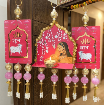 handmade shubh labh cow mandir jharkoha decorative hanging (set of 1) 1