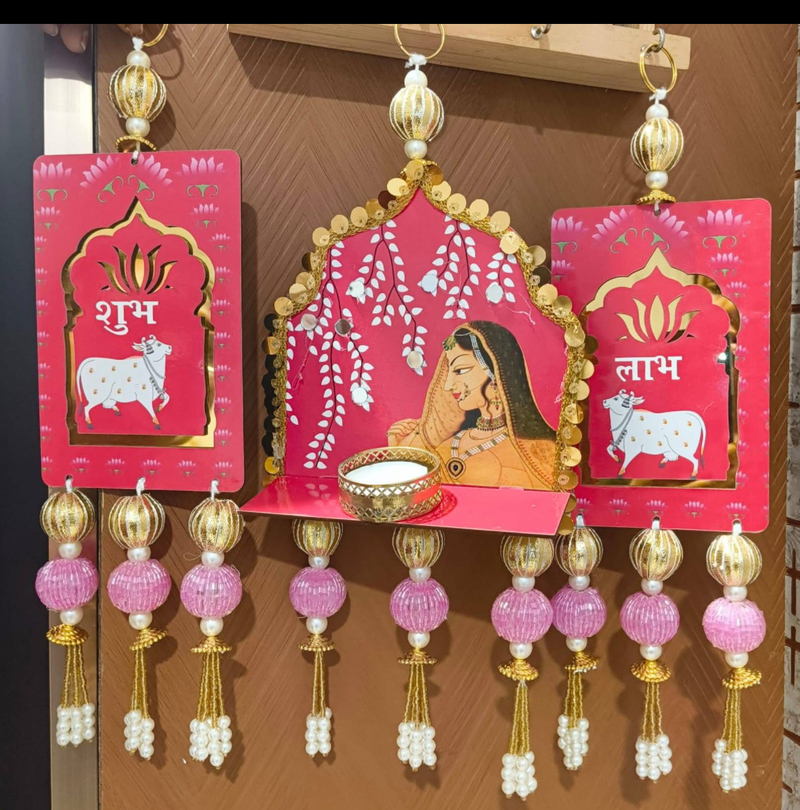 handmade shubh labh cow mandir jharkoha decorative hanging (set of 1)