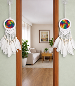 handmade multicolor dream catcher wall hanging white wooden beads boho decor (pack of 2)