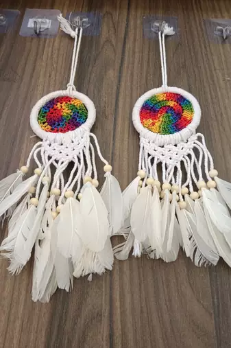 handmade multicolor dream catcher wall hanging white wooden beads boho decor (pack of 2)