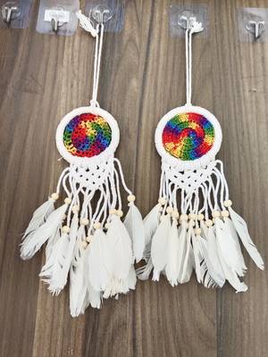handmade multicolor dream catcher wall hanging white wooden beads boho decor (pack of 2) 3