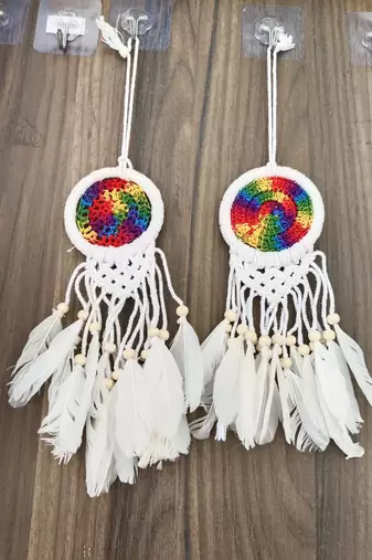 handmade multicolor dream catcher wall hanging white wooden beads boho decor (pack of 2)