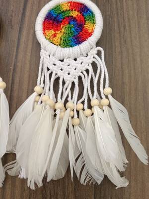 handmade multicolor dream catcher wall hanging white wooden beads boho decor (pack of 2) 4