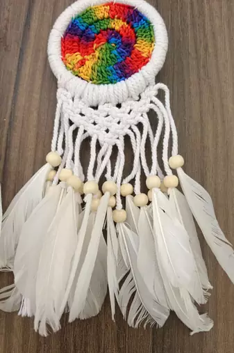 handmade multicolor dream catcher wall hanging white wooden beads boho decor (pack of 2)