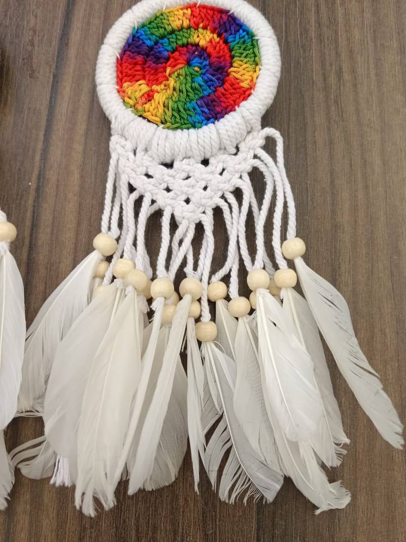 handmade multicolor dream catcher wall hanging white wooden beads boho decor (pack of 2)