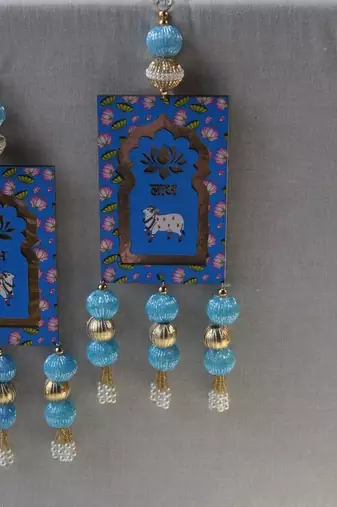 shubh labh cow mdf door hanging decorative wooden wall hanging home decor (pack of 2)