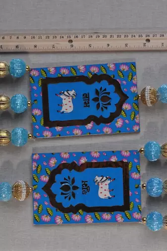 shubh labh cow mdf door hanging decorative wooden wall hanging home decor (pack of 2)
