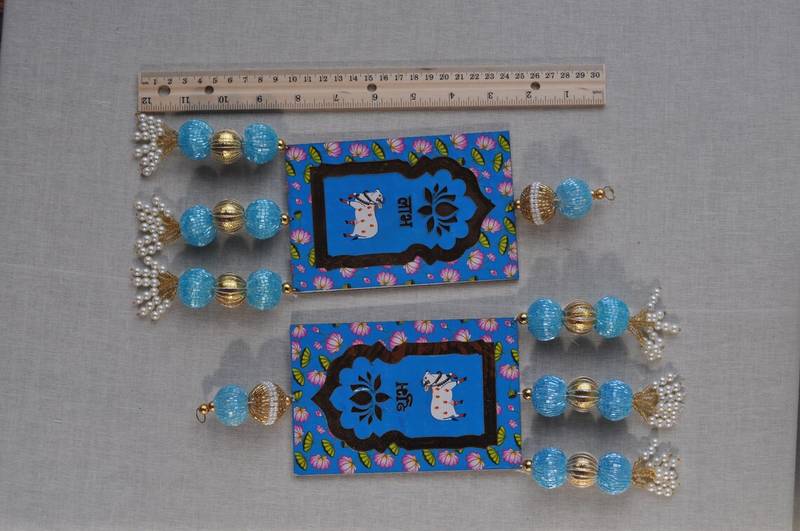 shubh labh cow mdf door hanging decorative wooden wall hanging home decor (pack of 2)