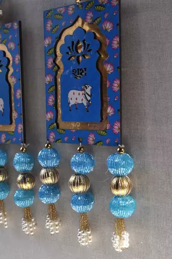 shubh labh cow mdf door hanging decorative wooden wall hanging home decor (pack of 2)