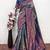 Turquoise blue Art silk blend banarasi jacquard bird motif work saree with unstitched blouse piece