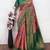 Peach green Art silk blend banarasi jacquard bird motif work saree with unstitched blouse piece