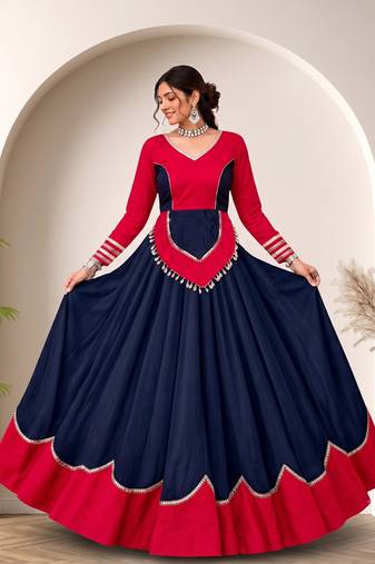Dark Purple mirror-work Cotton Navratri Lehenga Choli
