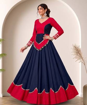 Dark Purple mirror-work Cotton Navratri Lehenga Choli 2