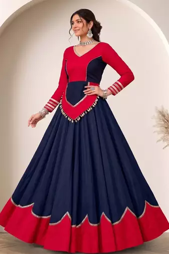 Dark Purple mirror-work Cotton Navratri Lehenga Choli
