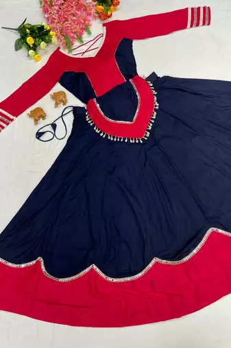 Dark Purple mirror-work Cotton Navratri Lehenga Choli