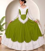 Perrot Green mirror-work Cotton Navratri Lehenga Choli
