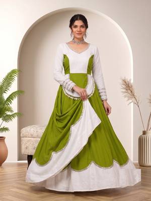 Perrot Green mirror-work Cotton Navratri Lehenga Choli 2