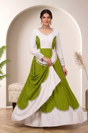 Perrot Green mirror-work Cotton Navratri Lehenga Choli