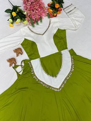 Perrot Green mirror-work Cotton Navratri Lehenga Choli 3