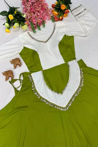 Perrot Green mirror-work Cotton Navratri Lehenga Choli