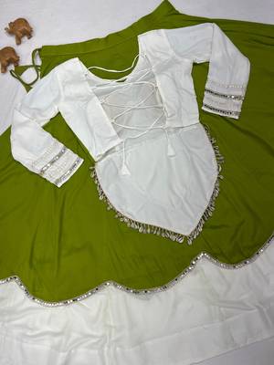 Perrot Green mirror-work Cotton Navratri Lehenga Choli 4
