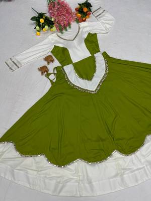 Perrot Green mirror-work Cotton Navratri Lehenga Choli 5