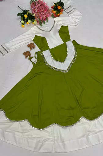 Perrot Green mirror-work Cotton Navratri Lehenga Choli