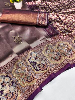 Wine beige art silk blend jacquard motif work saree with unstitched blouse piece 7