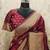 Maroon art silk blend jacquard motif work saree with unstitched blouse piece