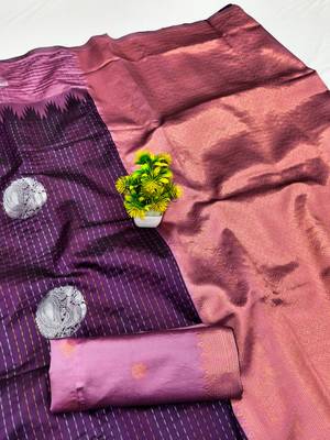 Purple wine art silk blend jacquard motif work saree with unstitched blouse piece 6
