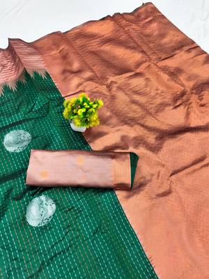 Rust green art silk blend jacquard motif work saree with unstitched blouse piece 6