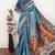 Turquoise art silk blend jacquard motif work saree with unstitched blouse piece
