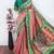 Peach green art silk blend jacquard motif work saree with unstitched blouse piece